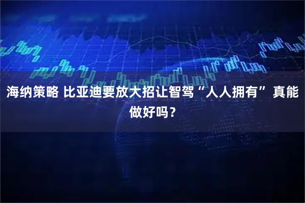 海纳策略 比亚迪要放大招让智驾“人人拥有” 真能做好吗？