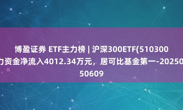 博盈证券 ETF主力榜 | 沪深300ETF(510300)主力资金净流入4012.34万元，居可比基金第一-20250609