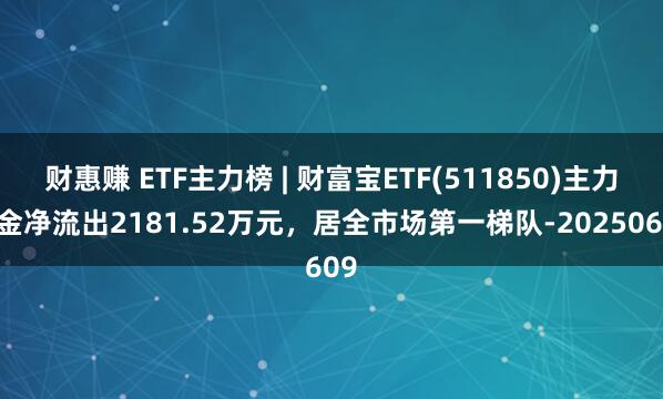 财惠赚 ETF主力榜 | 财富宝ETF(511850)主力资金净流出2181.52万元，居全市场第一梯队-20250609